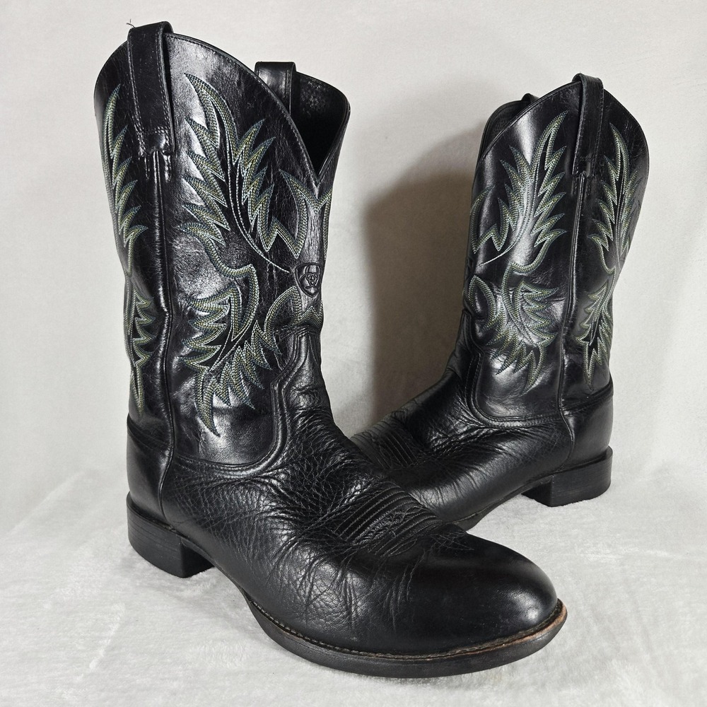 Ariat Boots Mens 12 Black Leather Heritage Stockman Western Slip Resistant Work